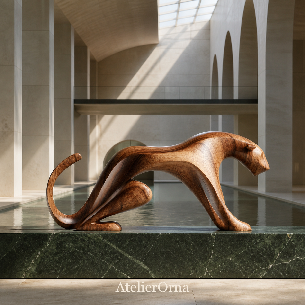 Sinuous Stalker: The Hand-Carved Abstract Wood Panther Sculpture | Wood Sculpture