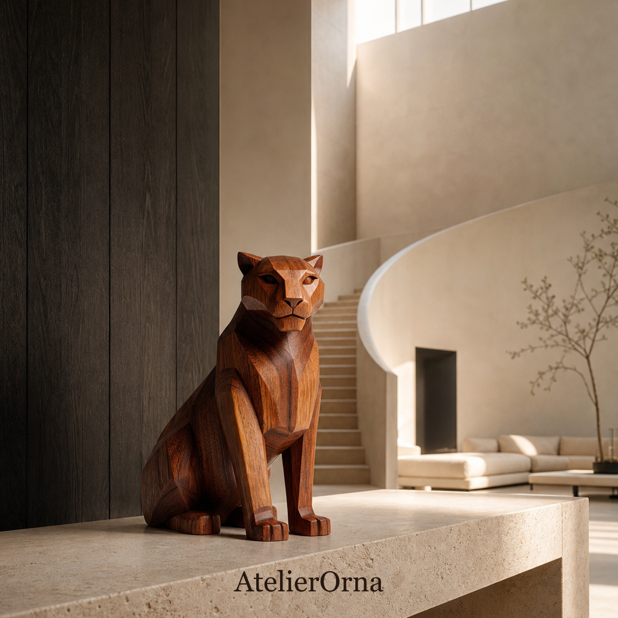 Geometric Panther Sculpture