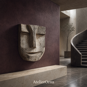 Serene Cubist Weathered Wooden Mask | Wood Sculpture