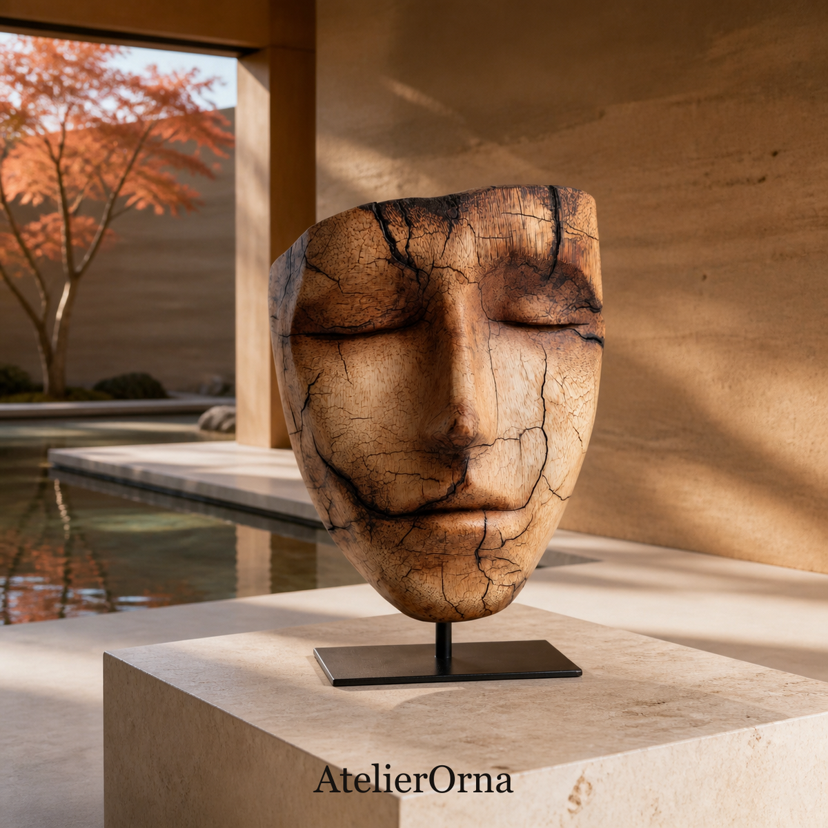 Weathered Cracked Visage Mask Sculpture
