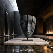 Fragmented Charred Visage Mask Sculpture