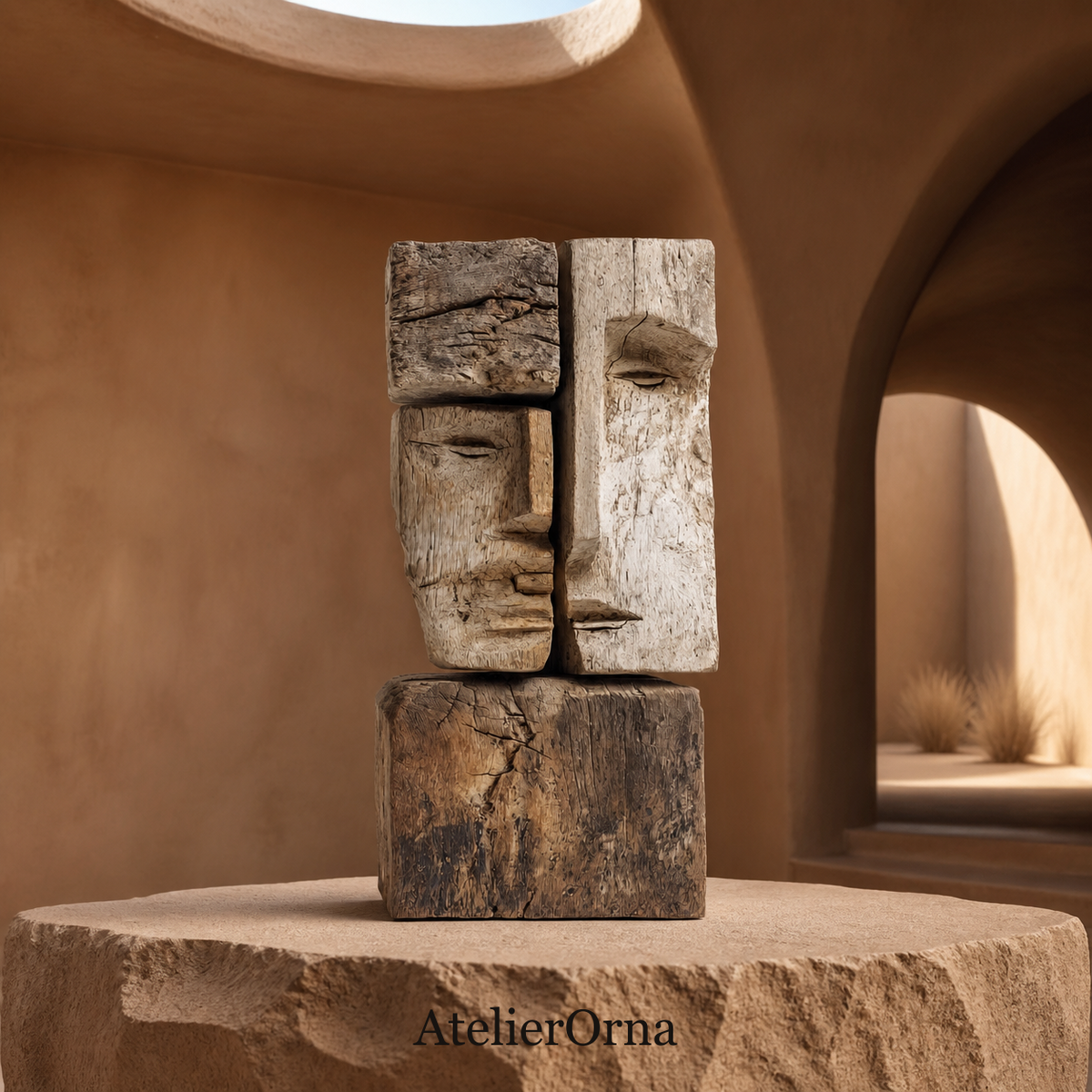 Stacked Dual Face Totem Sculpture