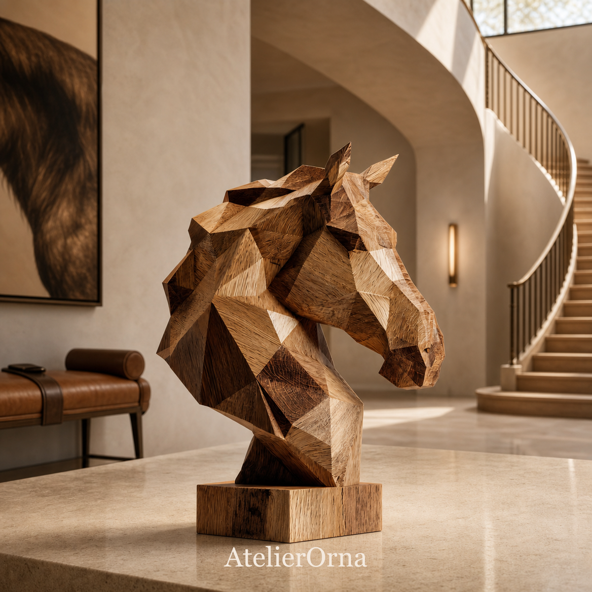 Geometric Equus: The Polygonal Wooden Horse Head Sculpture | Wood Sculpture