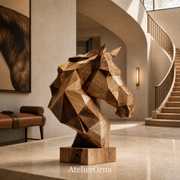Geometric Equus: The Polygonal Wooden Horse Head Sculpture | Wood Sculpture