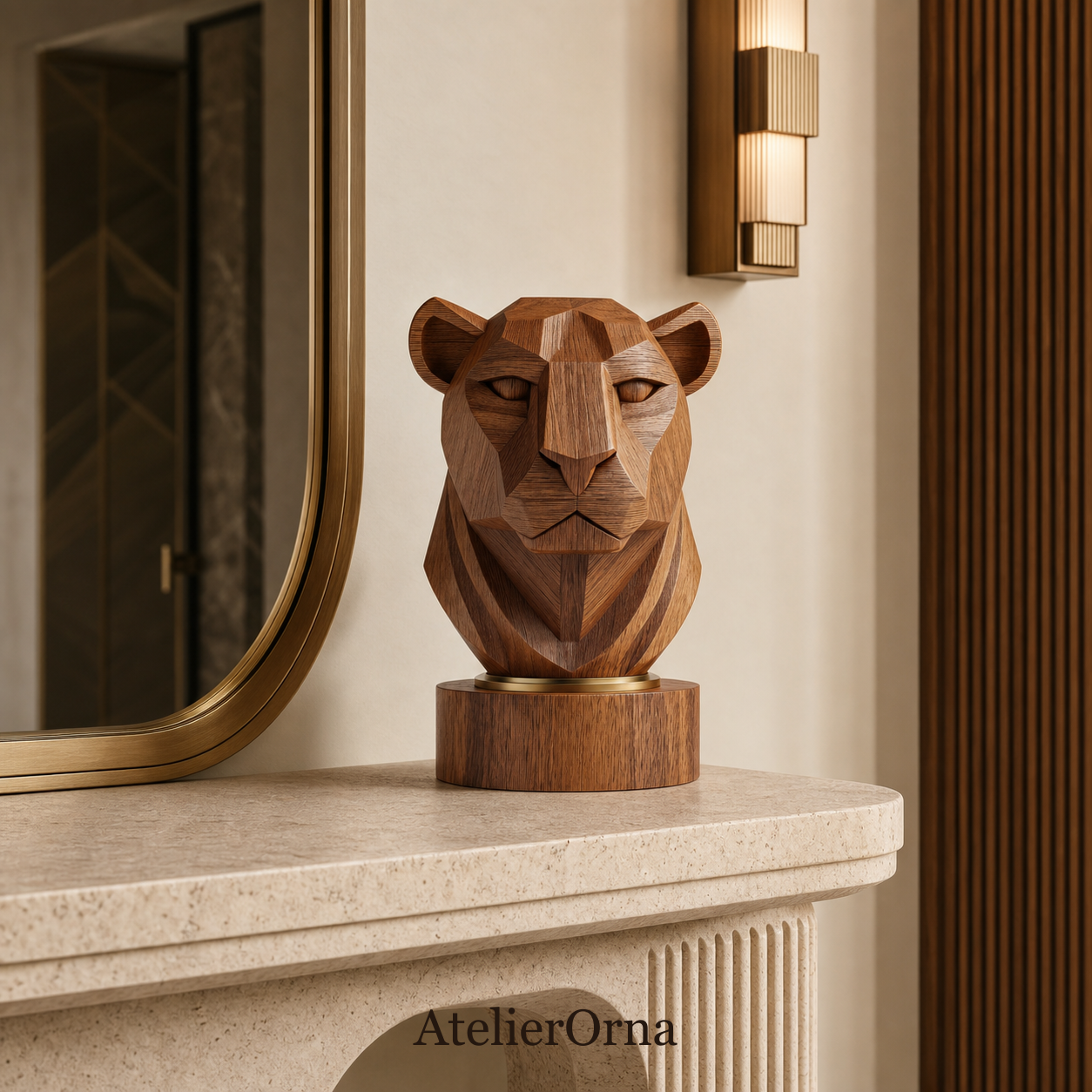 Hand-Carved Faceted Leopard Head Sculpture