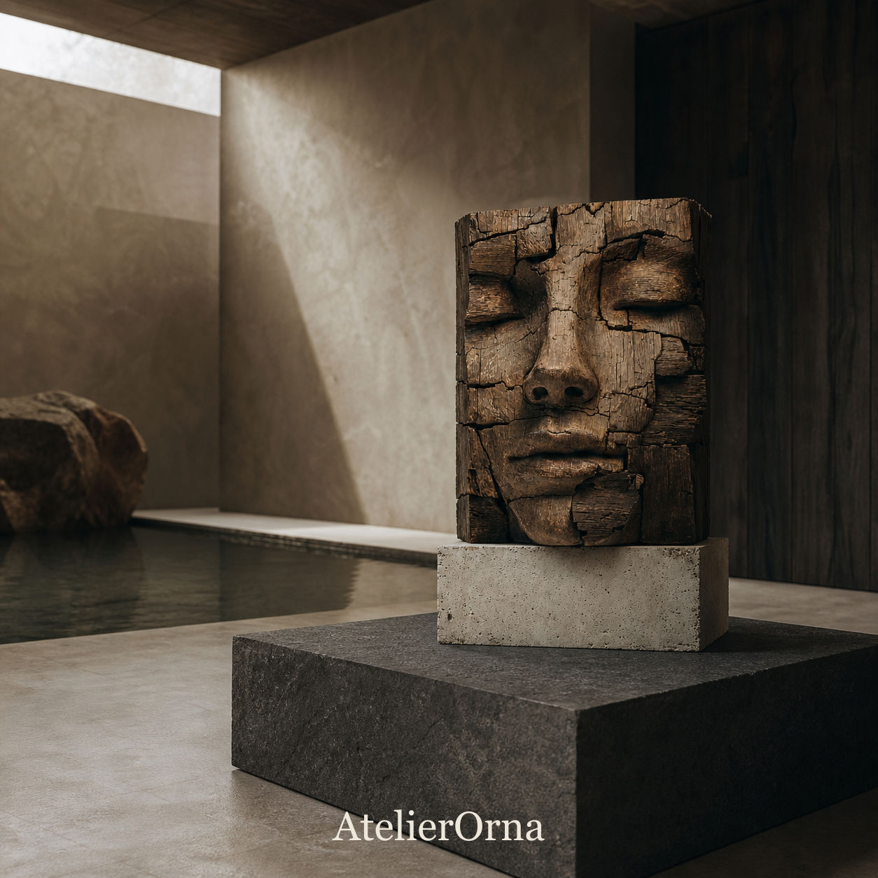 Cracked Eternity | Weathered Wood Face Sculpture