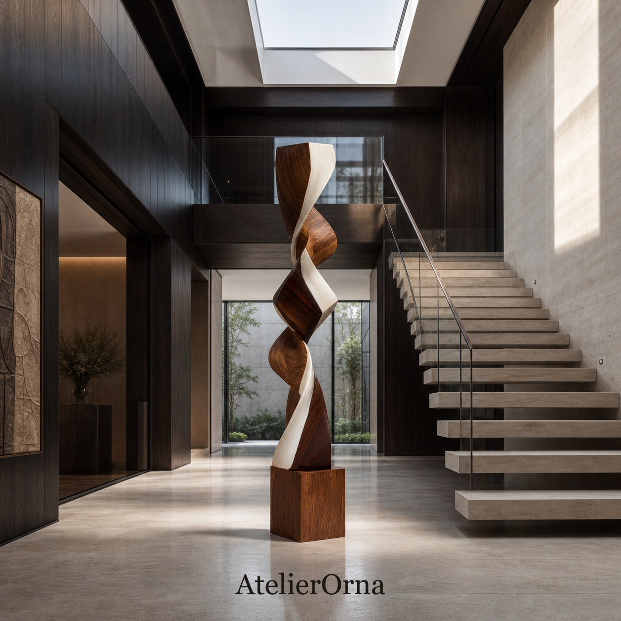 Angular Dual Helix | Large Abstract Wood Sculpture