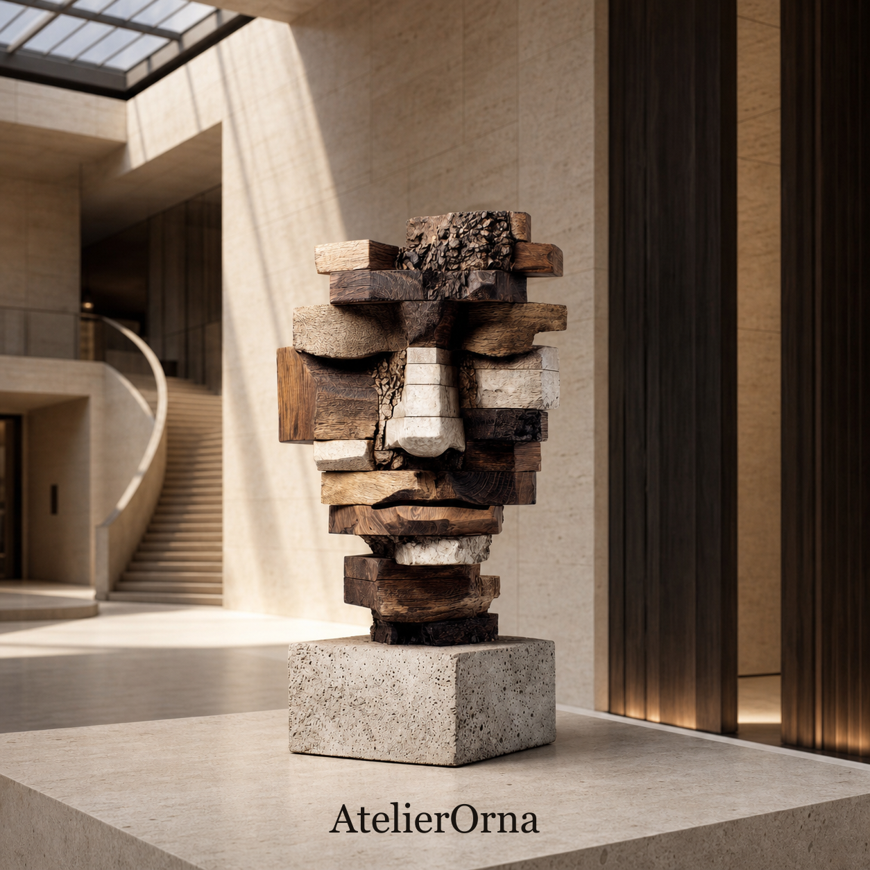Fragmented Legacy: The Mosaic Visage | Wood Sculpture