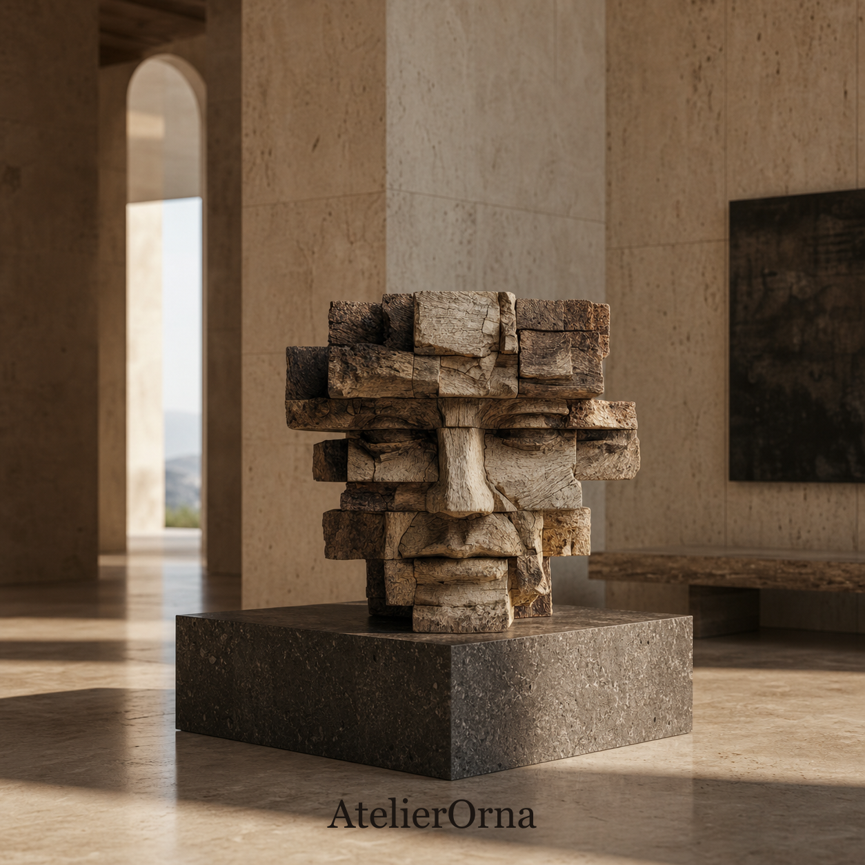 Ancestral Block | Weathered Wood Head Sculpture