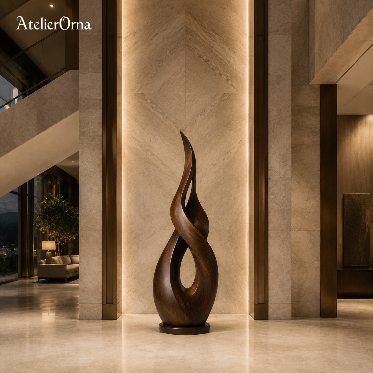 Large Wood Sculpture | Flame Spiral Vessel