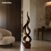 Large Wood Sculpture | Flame Spiral Vessel