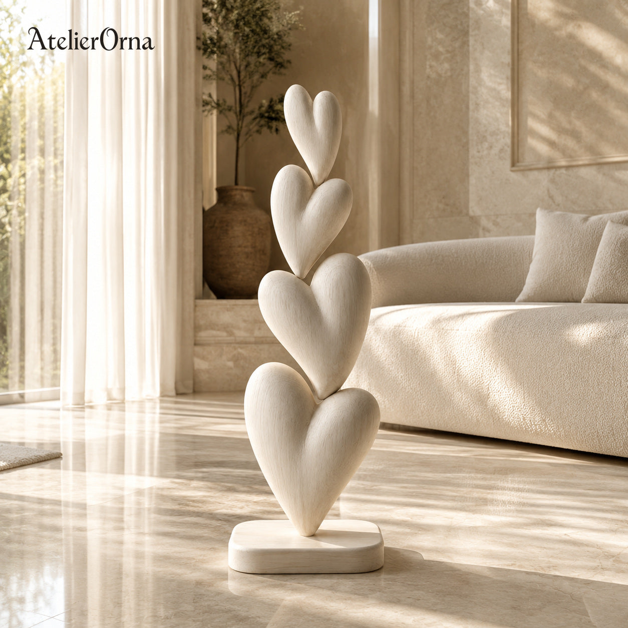 Large Wood Sculpture | Stacked Heart Serenity