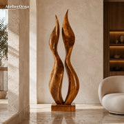 Large Wood Sculpture | Paired Flame Spire