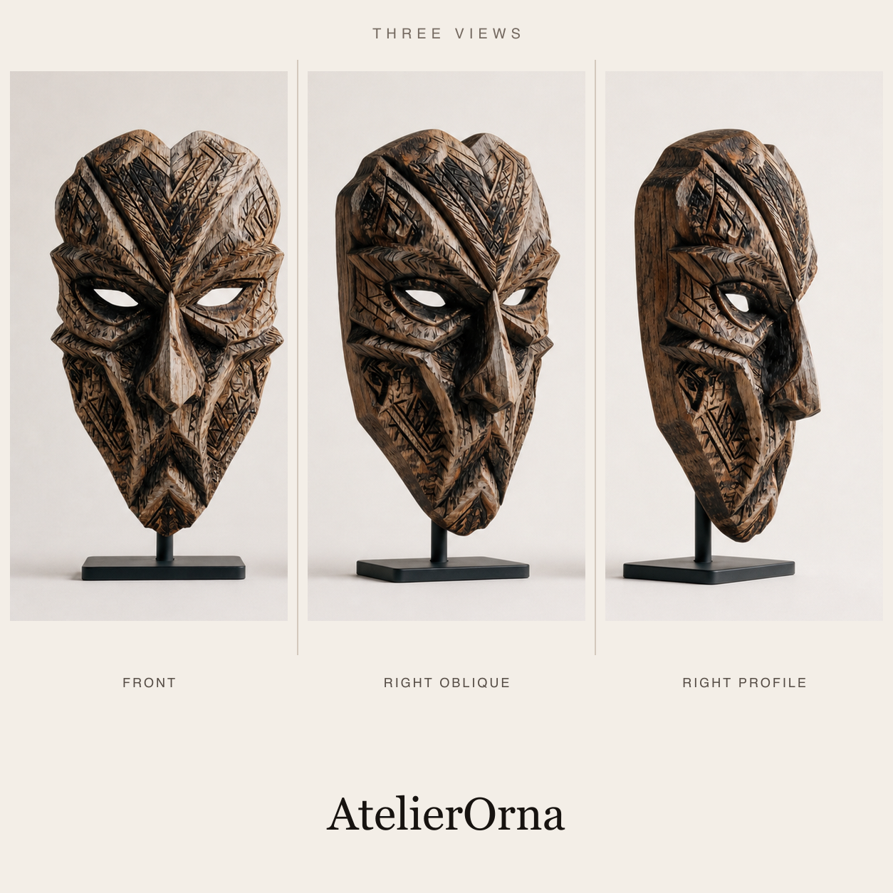 Geometric Ancestral Mask | Wood Sculpture
