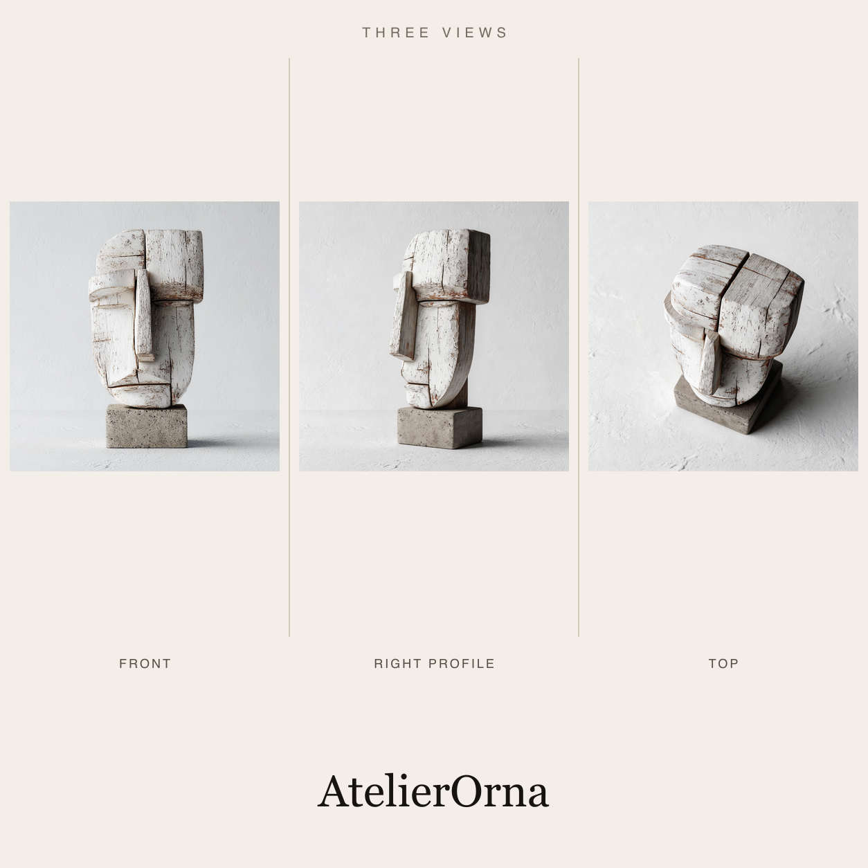 Whitewashed Cubist Visage | Abstract Wood Sculpture