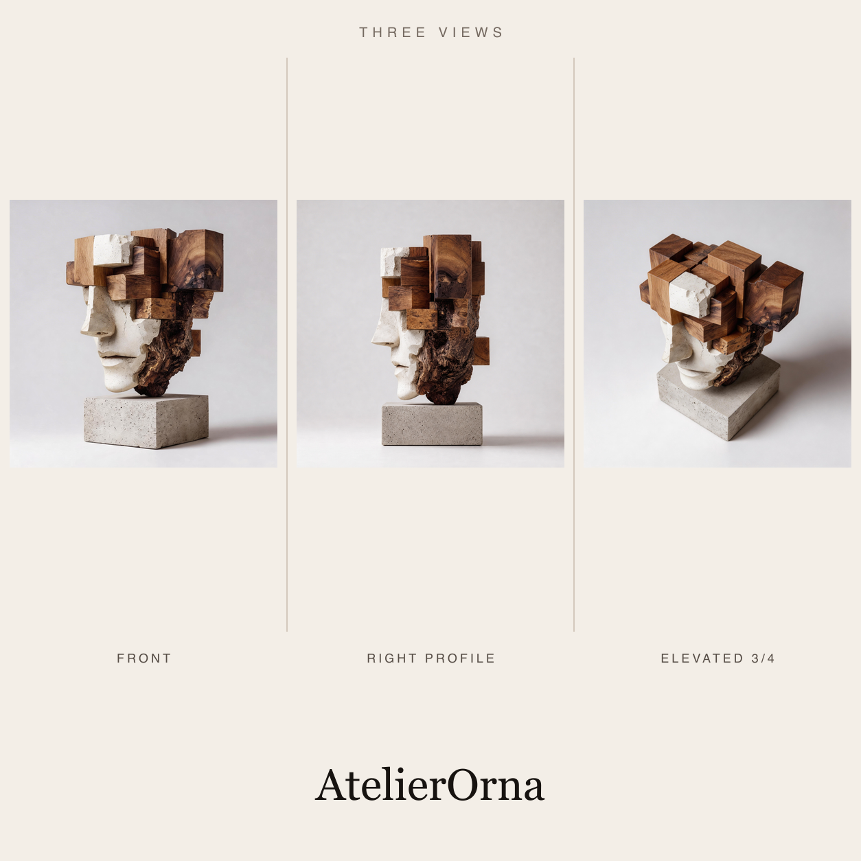 Fragmented Mind | Cubist Wood Head Sculpture