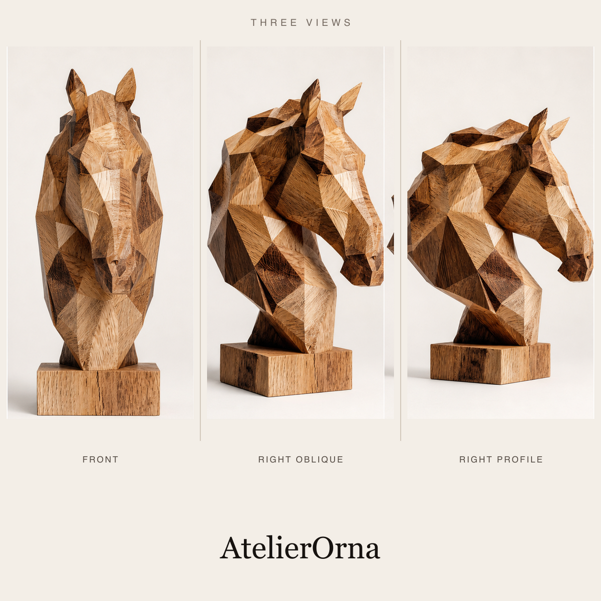 Geometric Equus: The Polygonal Wooden Horse Head Sculpture | Wood Sculpture
