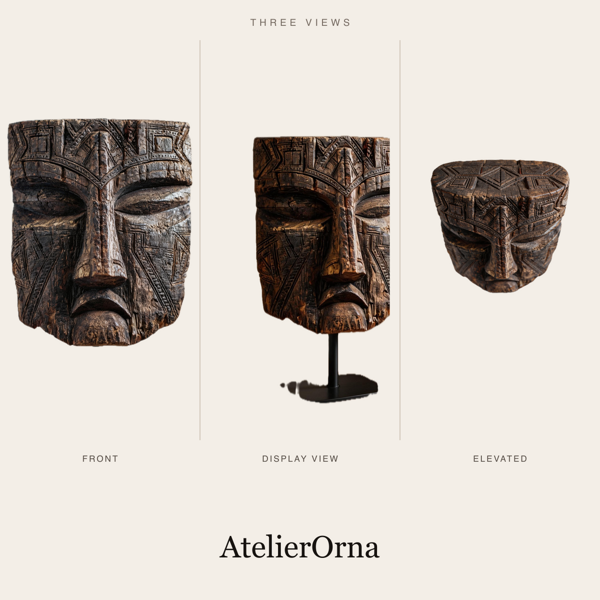 Ancestral Tribal Geometric Ritual Mask | Wood Sculpture