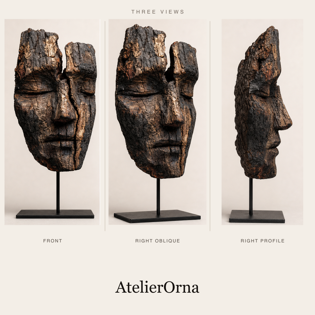 Ancestral Split Wooden Mask Sculpture | Wood Sculpture