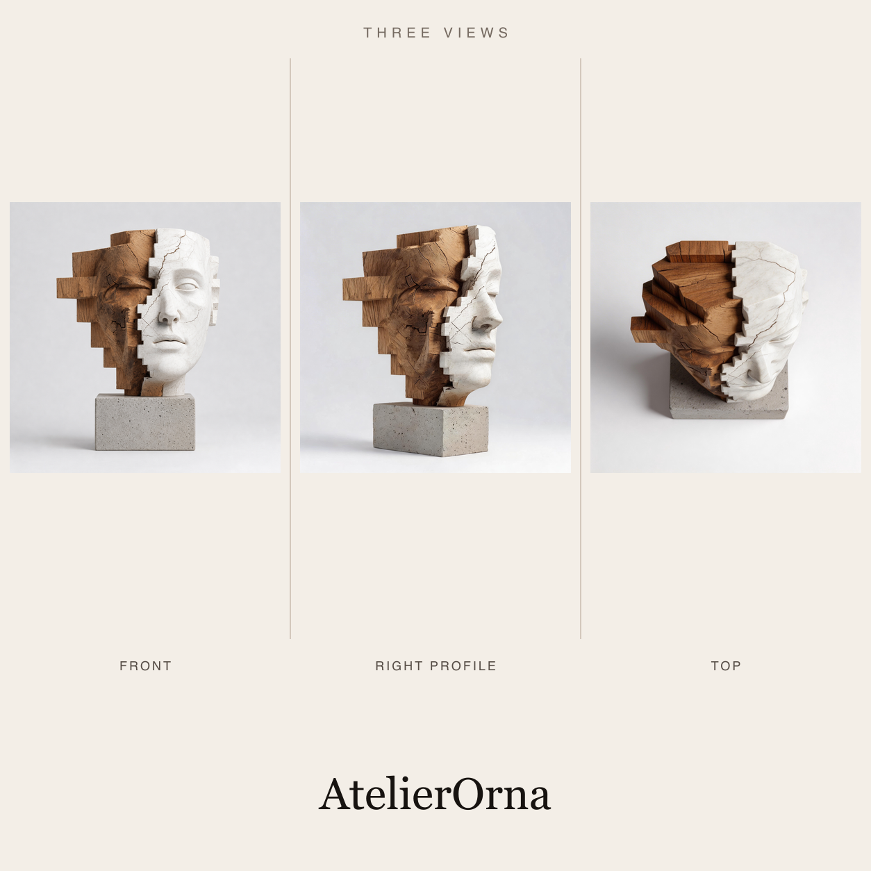 Fragmented Duality | Abstract Wood Face Sculpture