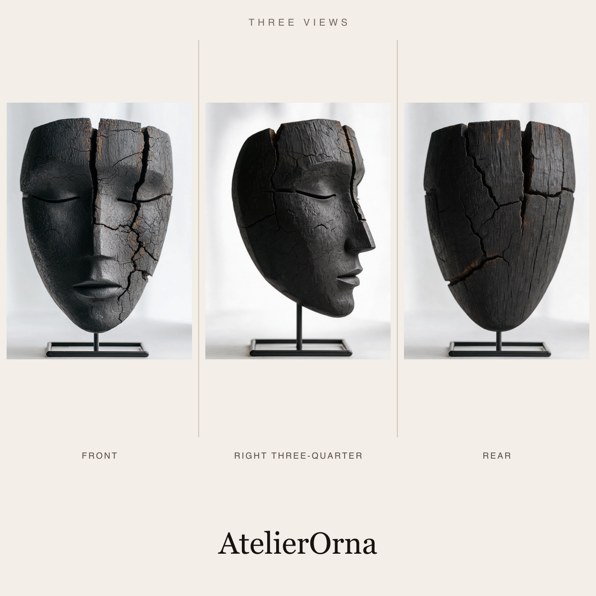 Fragmented Charred Visage Mask Sculpture