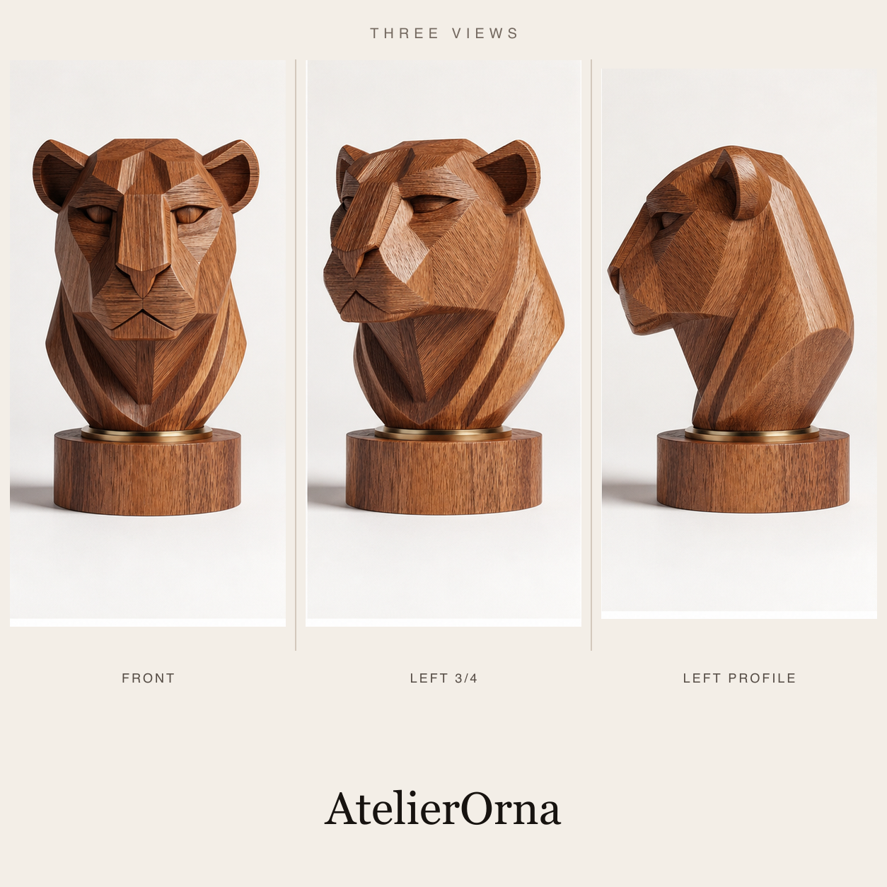 Hand-Carved Faceted Leopard Head Sculpture