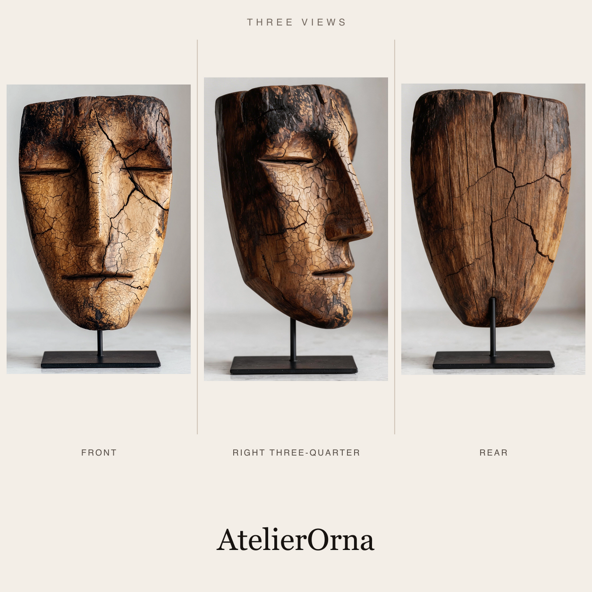 Charred Cracked Visage Mask Sculpture