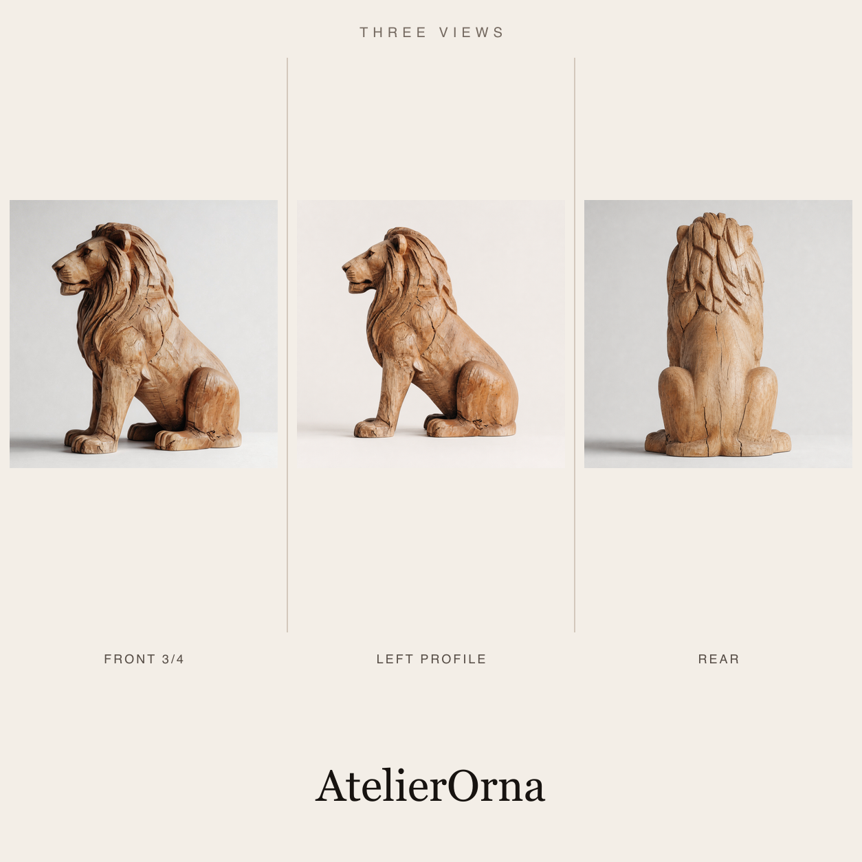 Rustic Regal | Hand-Carved Wood Lion Sculpture