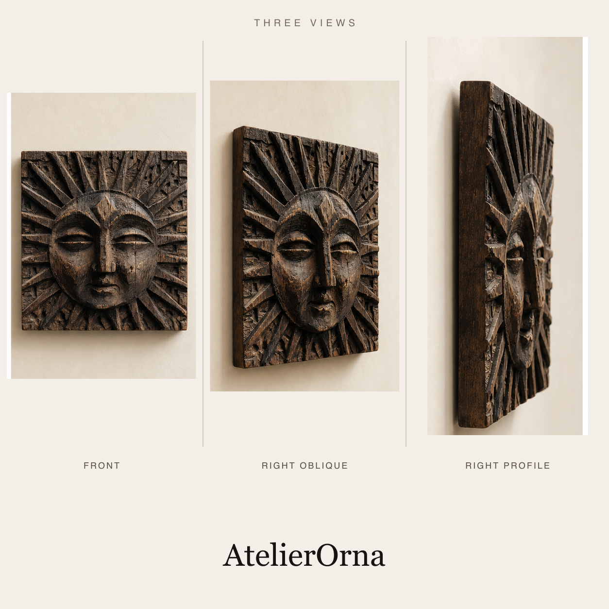 Rustic Sun Meditation | Carved Wood Wall Relief