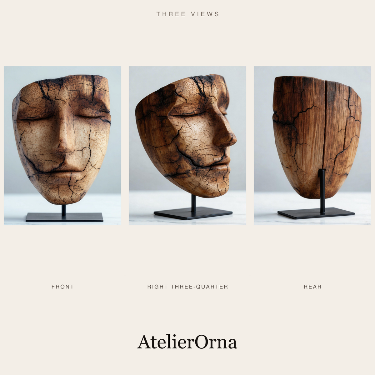 Weathered Cracked Visage Mask Sculpture