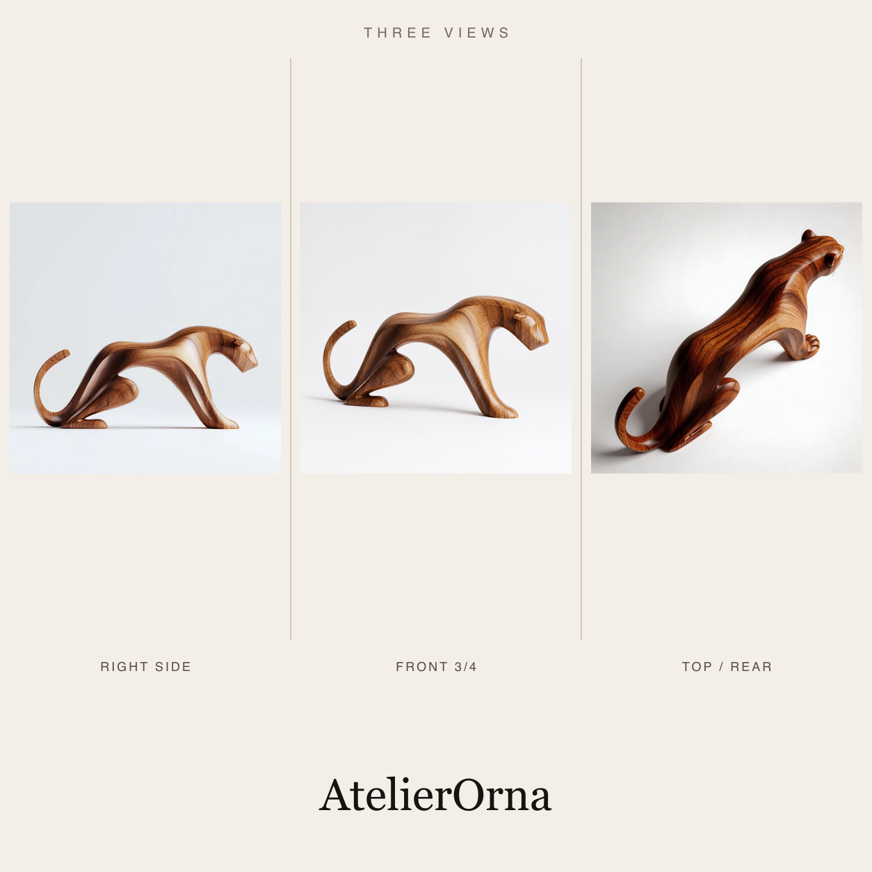 Sinuous Stalker: The Hand-Carved Abstract Wood Panther Sculpture | Wood Sculpture