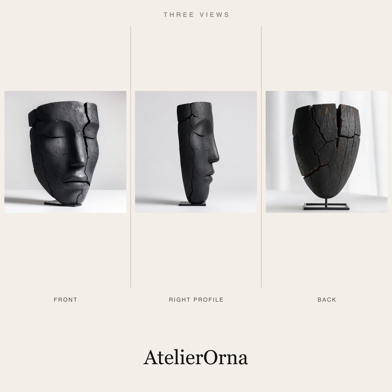 Charred Split Eroded Visage Sculpture