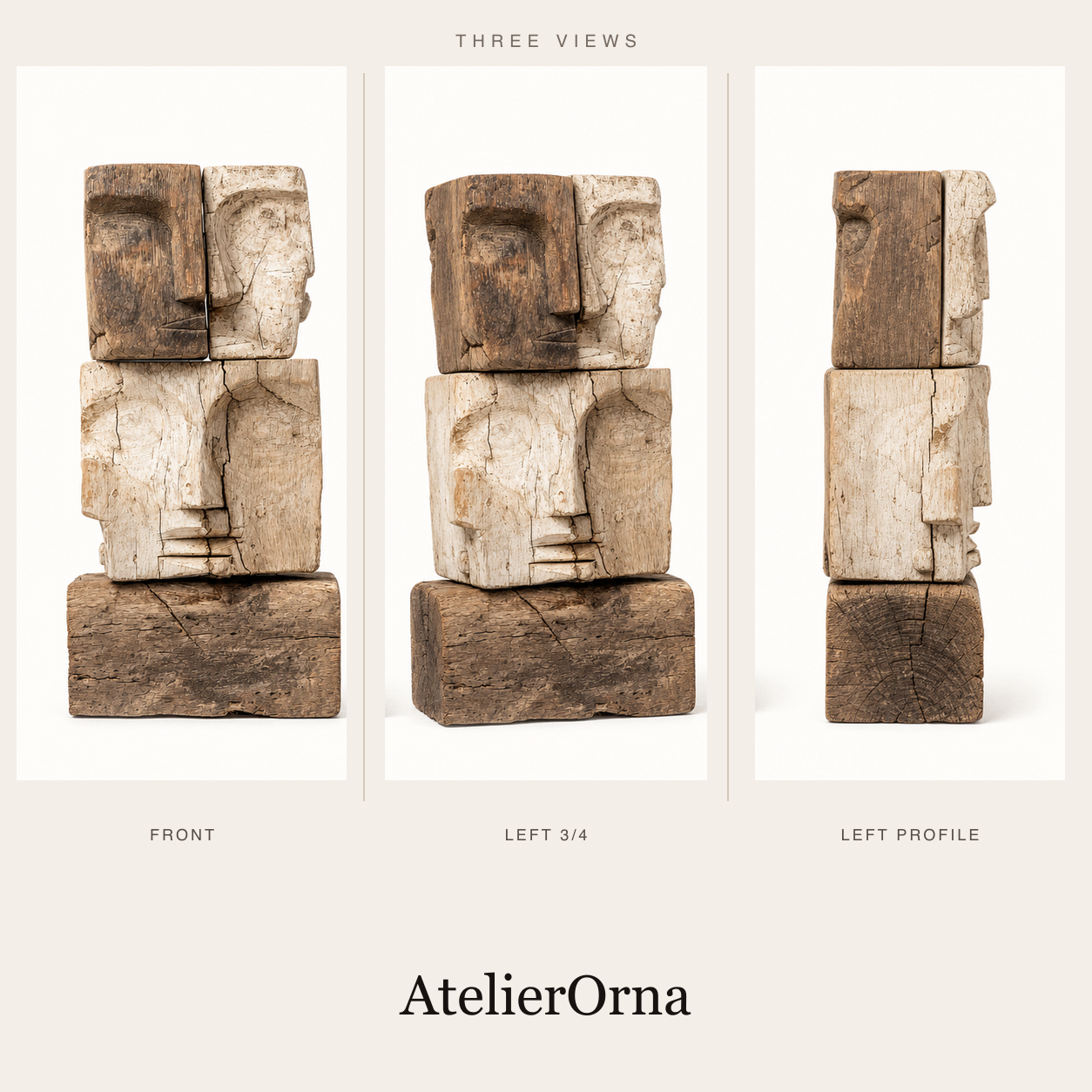 Split Totem Stacked Visage Sculpture