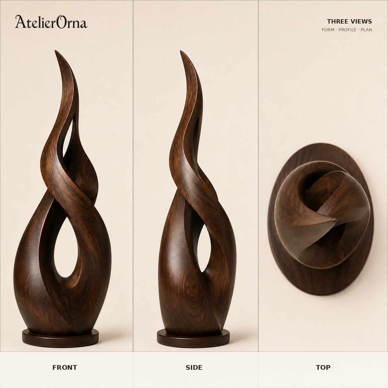 Large Wood Sculpture | Flame Spiral Vessel