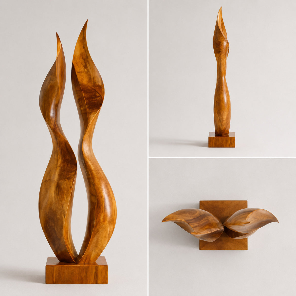 Large Wood Sculpture | Paired Flame Spire