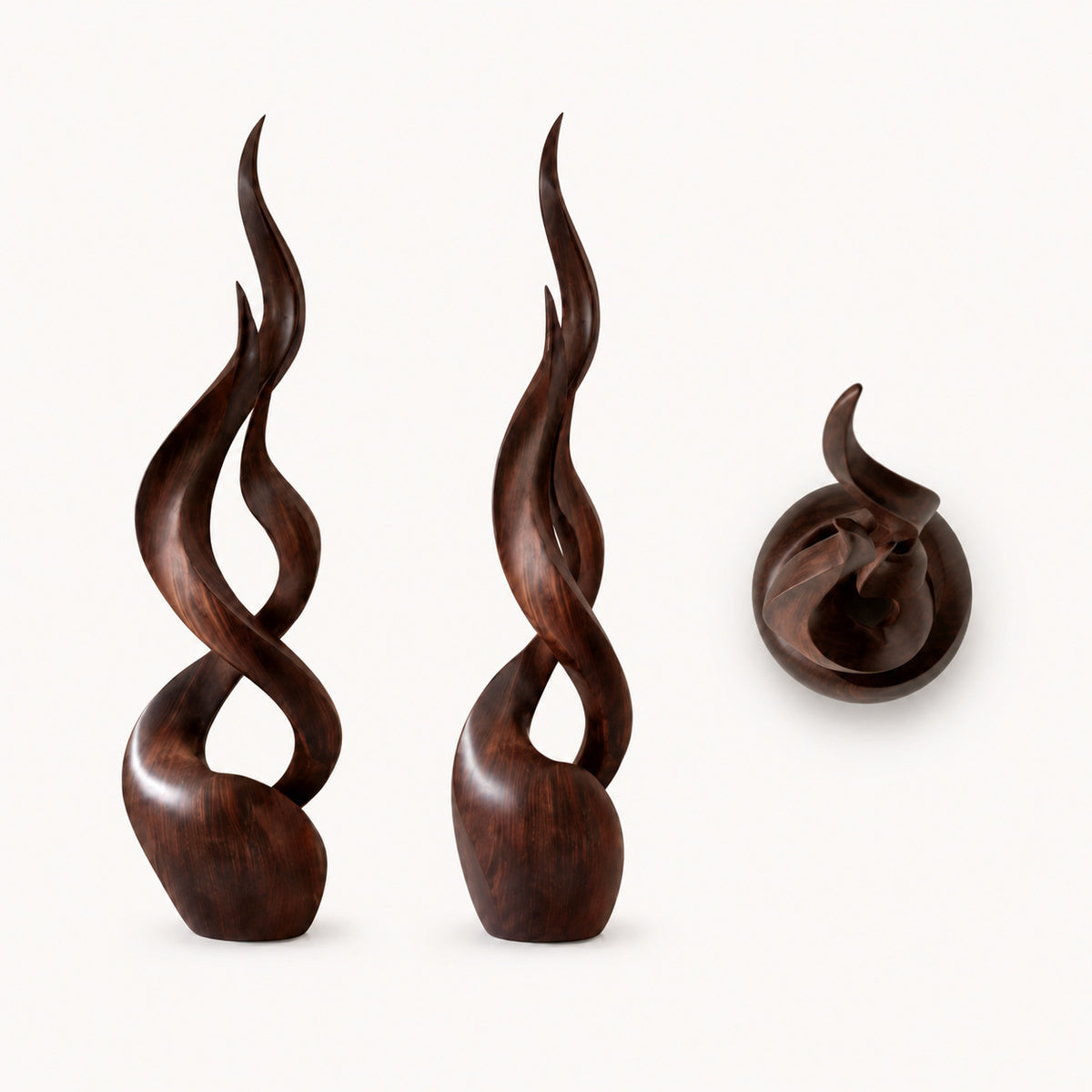Large Wood Sculpture | Flame Spiral Vessel