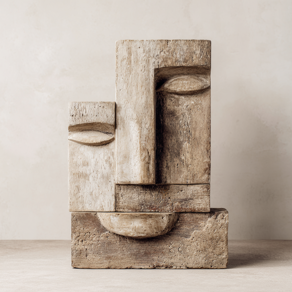 Ancestral Echo: The Stacked Visage｜ Wood Sculpture