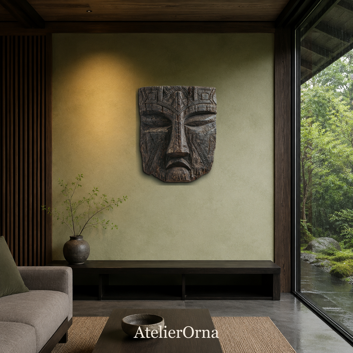 Ancestral Tribal Geometric Ritual Mask | Wood Sculpture
