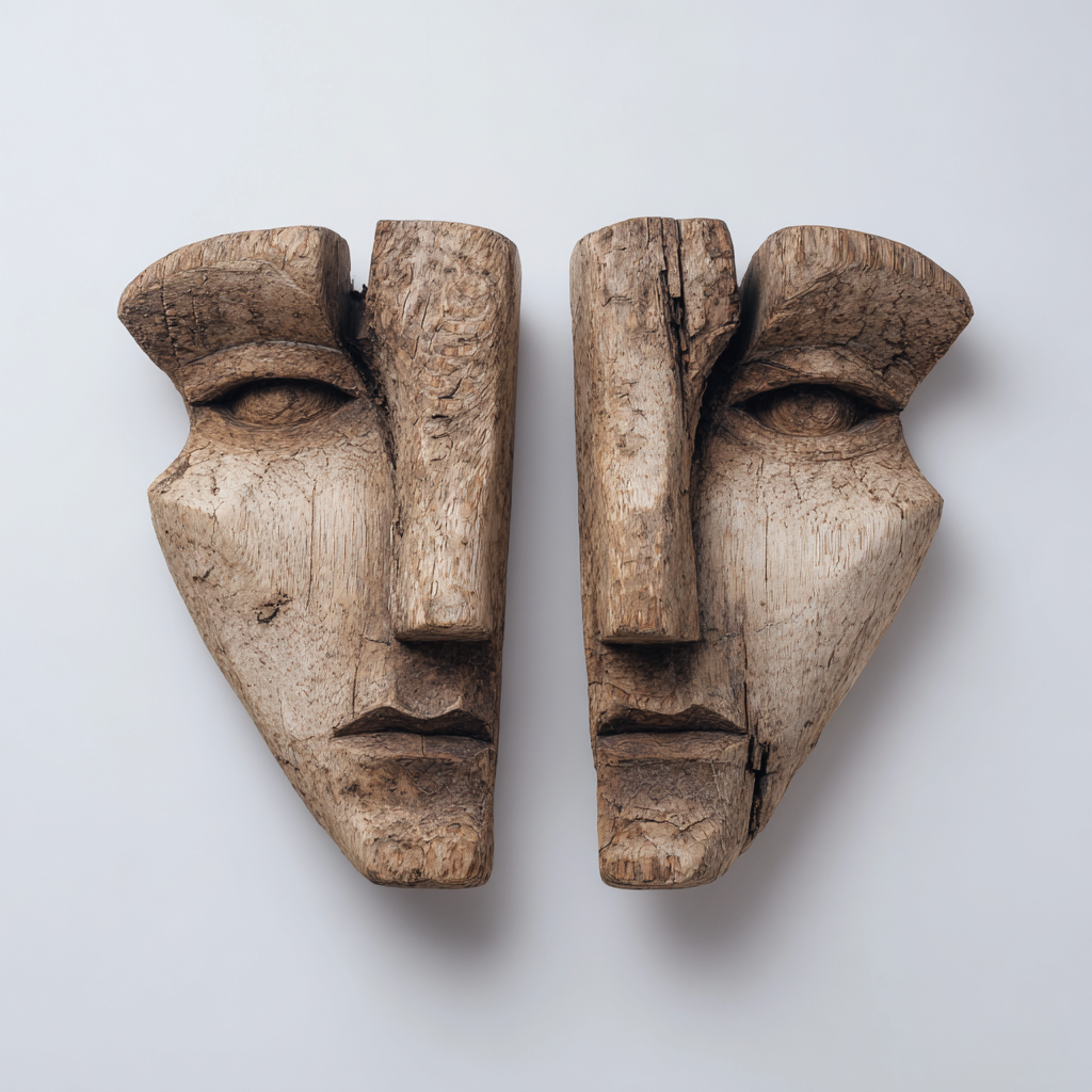 Split Primitive: The Abstract Wood Face Masks ｜Wood Sculpture