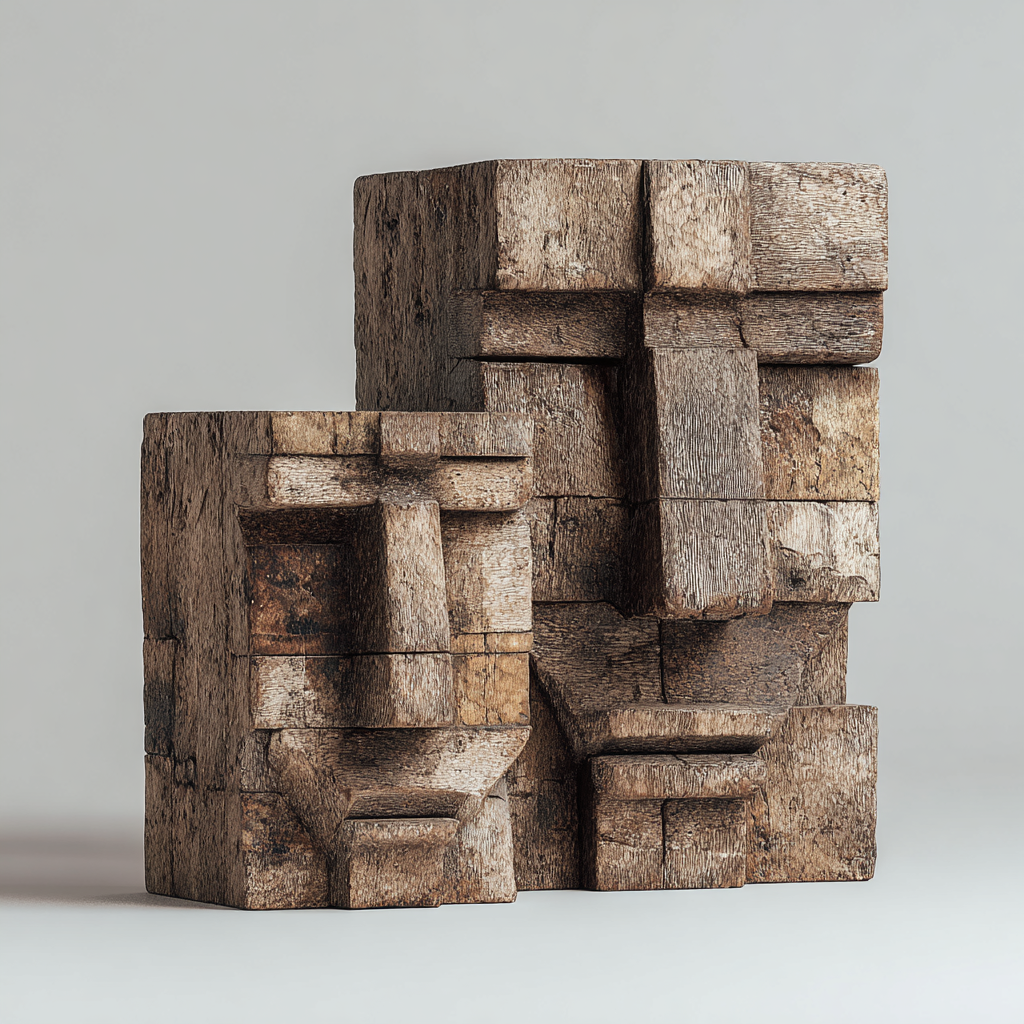 Ancestral Block Duo: The Geometric Primitive Faces｜ Wood Sculpture