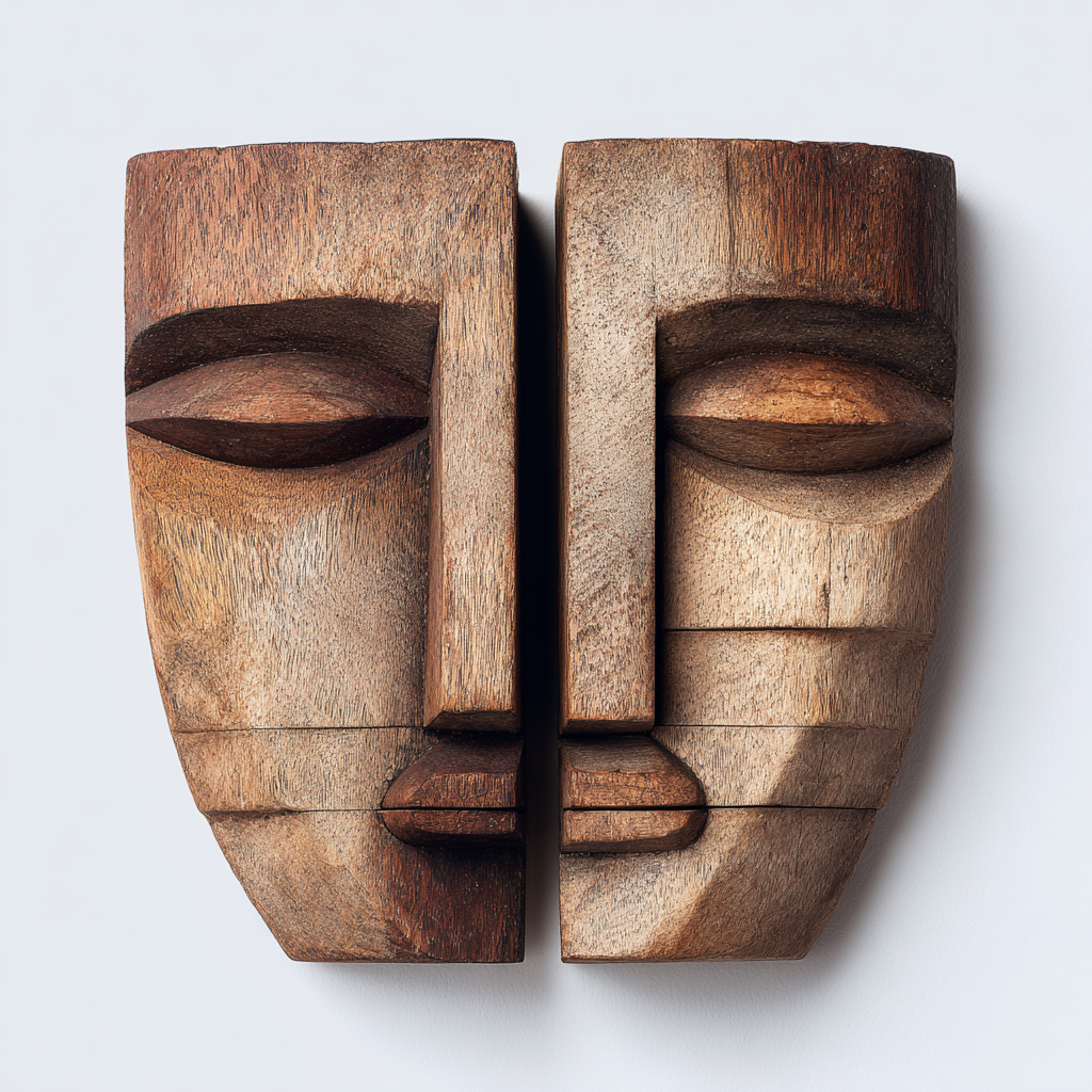 Split Duality: The Abstract Wood Face Masks ｜Wood Sculpture