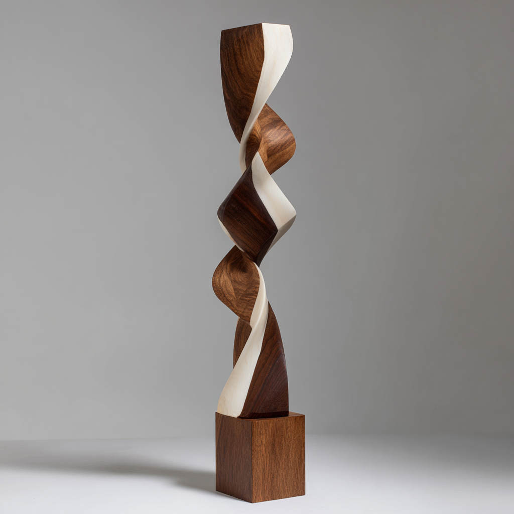 Angular Dual Helix    | Large Wood Sculpture