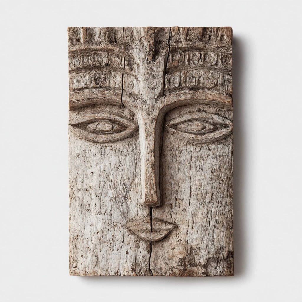 Ancient Echo: The Weathered Wood Relief Mask｜Wood Sculpture