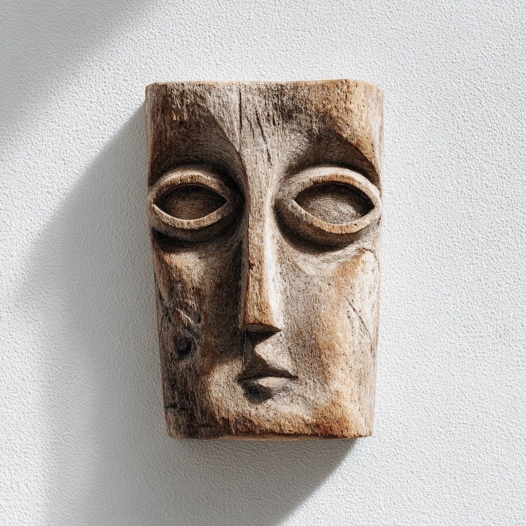 Rustic Contour: The Weathered Wood Face Mask ｜Wood Sculpture