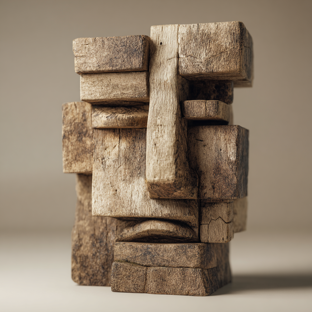 Cubist Visage of the Reclaimed  ｜ Wood Sculpture