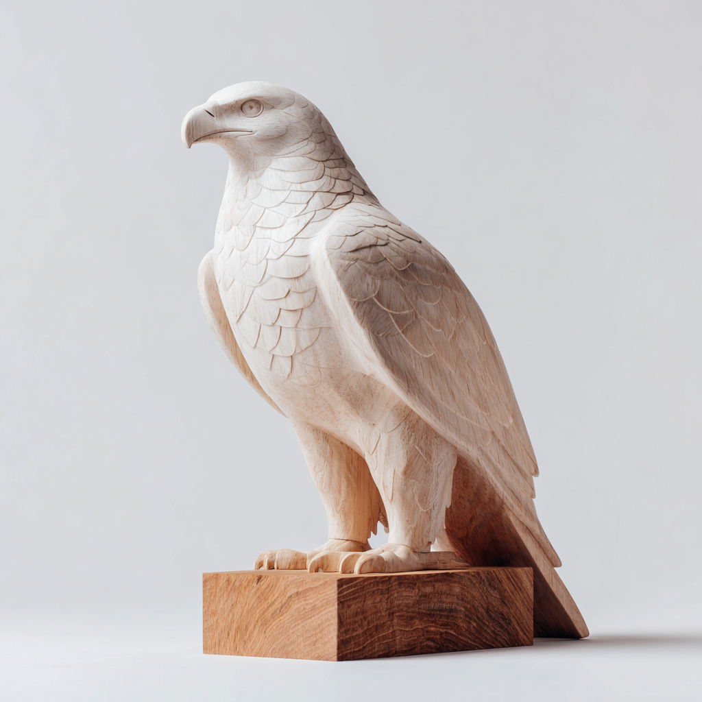 Pristine Guardian: The Hand-Carved Pale Wood Eagle Sculpture | Wood Sculpture