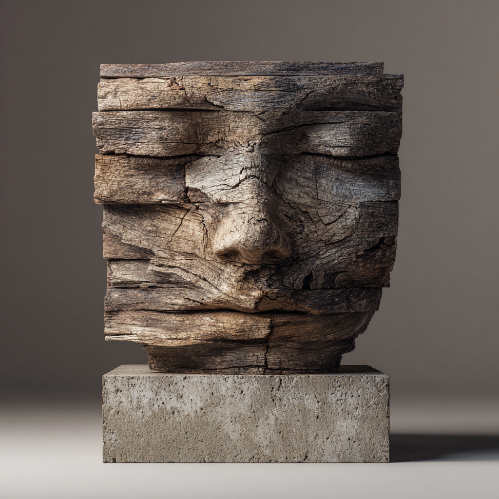 Timeless Slice: The Layered Weathered Visage｜ Wood Sculpture