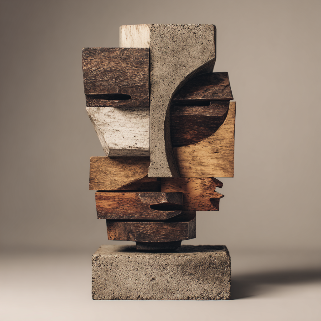 Concrete & Wood: Cubist Fragment｜ Wood Sculpture