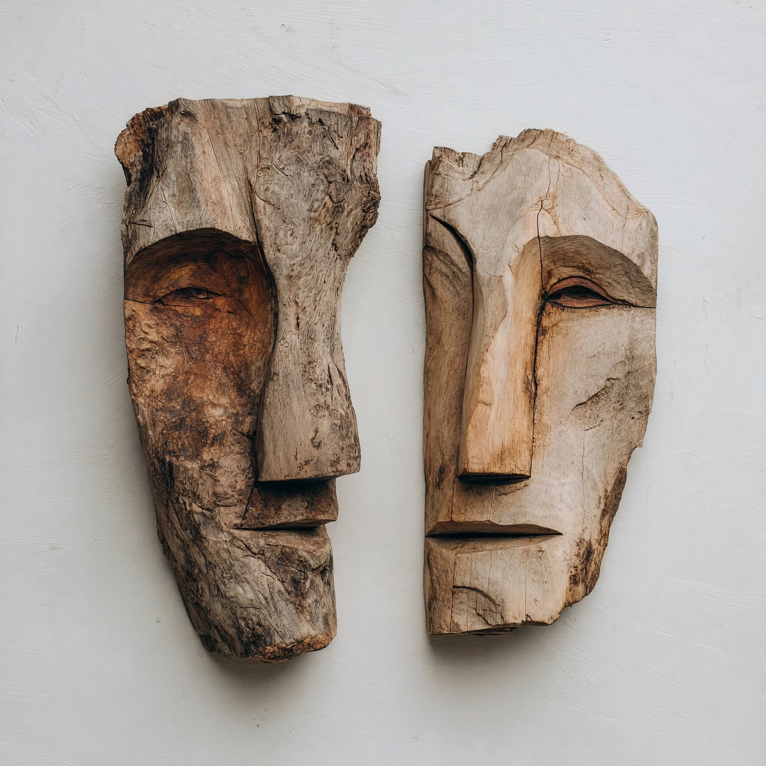 Dual Duality: The Contrast Wood Face Masks｜Wood Sculpture
