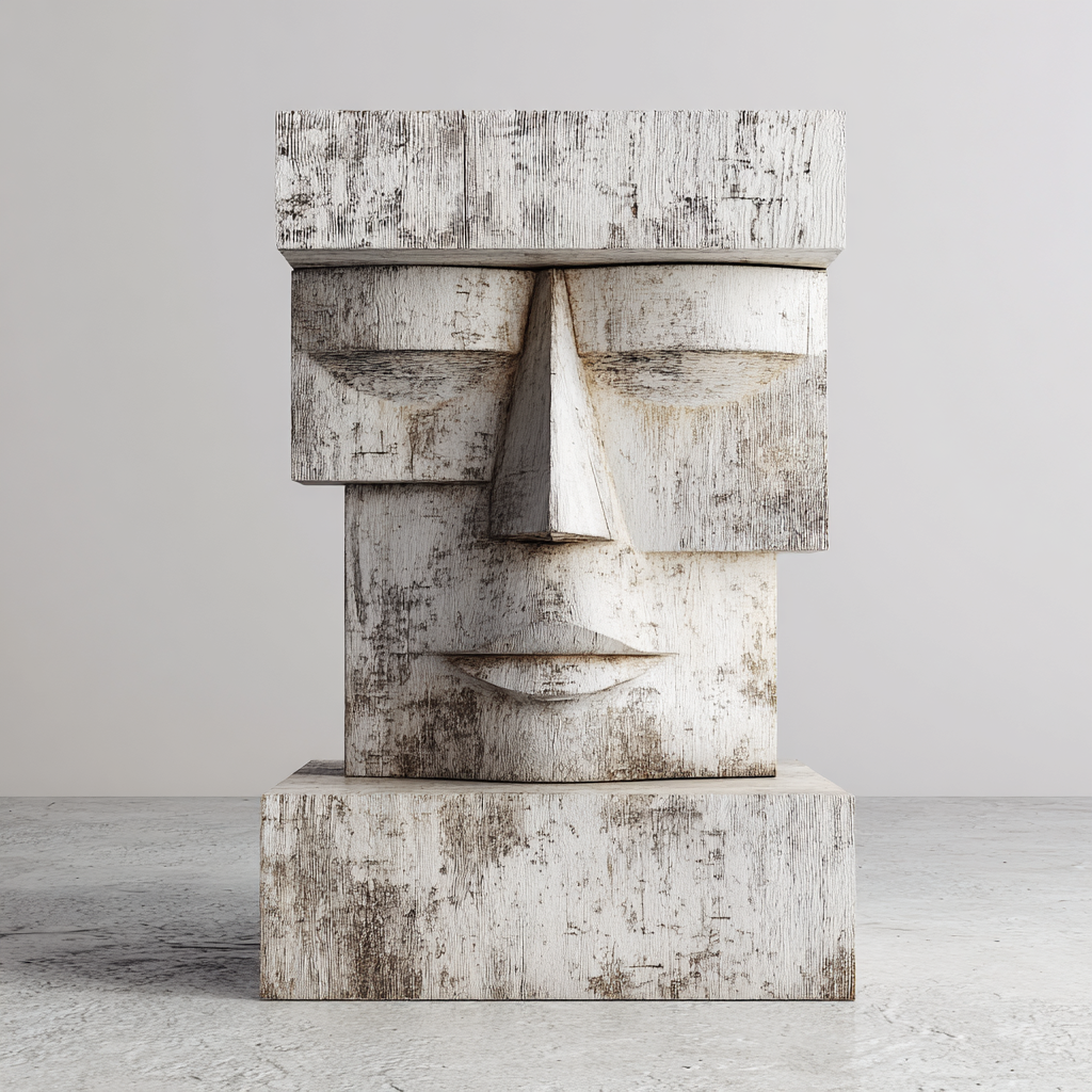 Ancient Echo: Moai-Inspired Totem｜ Wood Sculpture